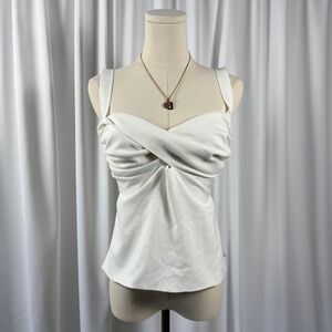 White Twisted Bustier Tank Top M Sweetheart Neck Sleeveless Zip Back